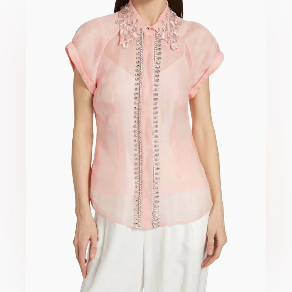 Zimmerman 🩷 Matchmaker Diamante Linen Blouse - Picture 2 of 12